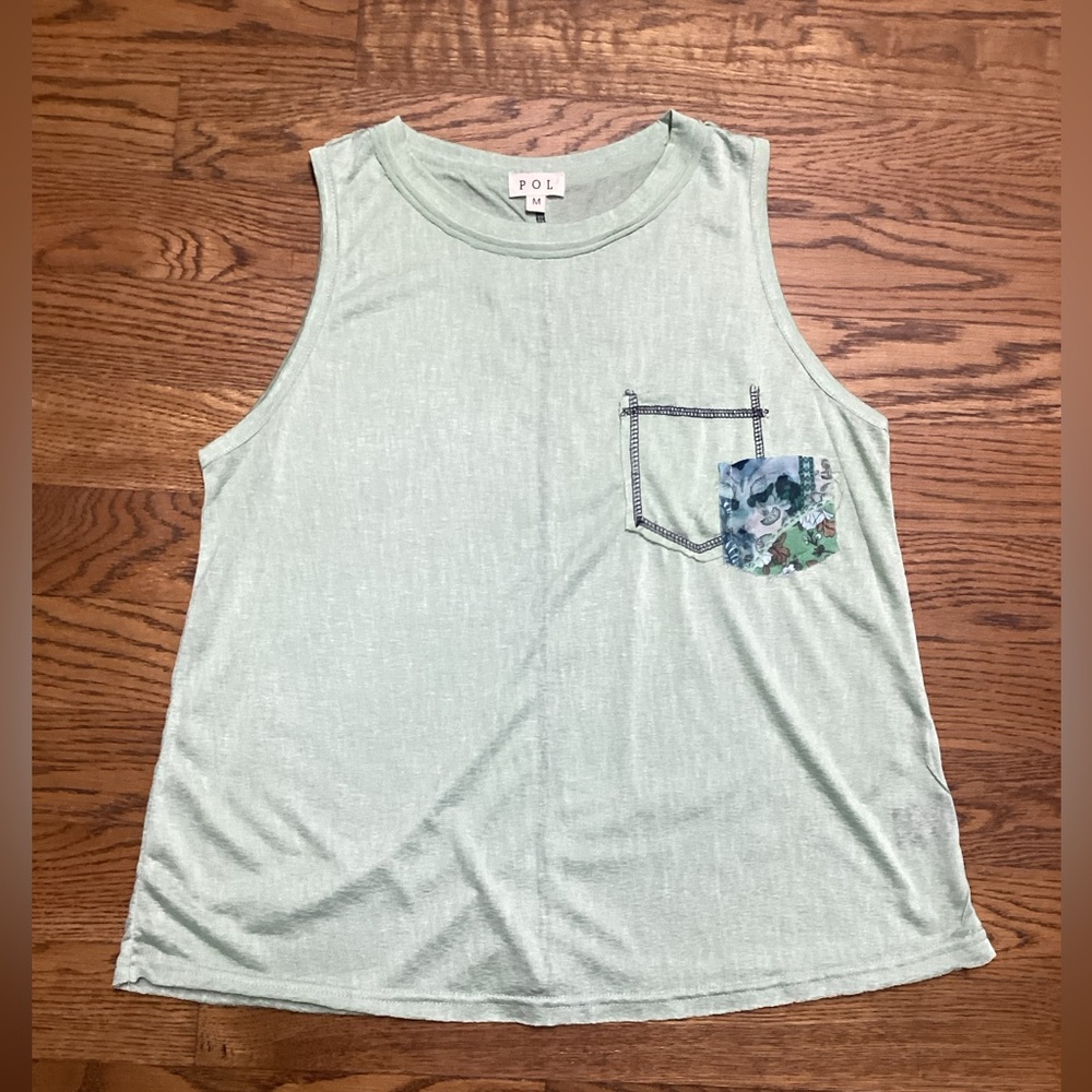 POL floral detail pocket patch tank in Matcha green size Medium